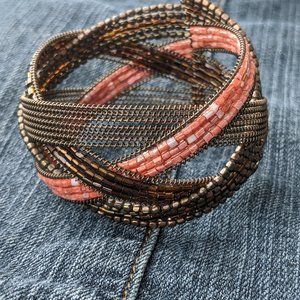 Dark Copper Wire and Bead Bangle Bracelet